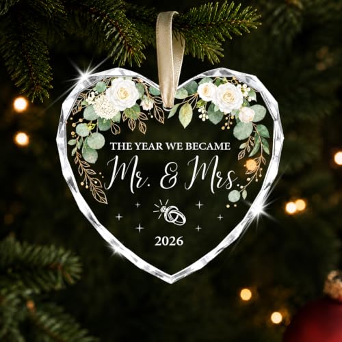 Mr Mrs 2026 First Christmas Married Ornament - Wedding Gift for Newlyweds