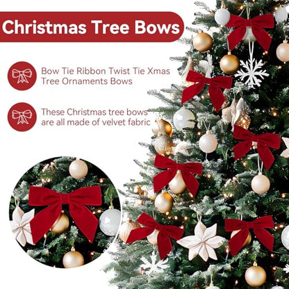 Red Velvet Bows for Christmas Tree Decoration - 30PCS Holiday Gift & Wreath Accents