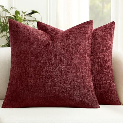 MIULEE Burgundy Textured Chenille Couch Pillow Covers 18x18 Pack of 2