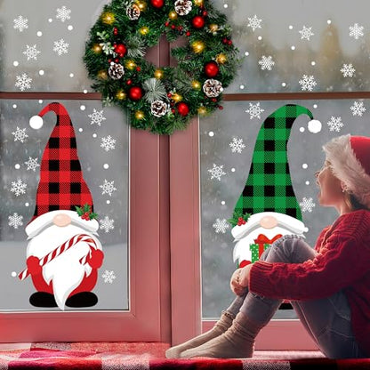 Extra Large Christmas Window Clings 2 Sheets Double-Sided Gnome Snowflake Decor