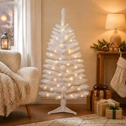 White Artificial Christmas Tree with Lights - 4ft Holiday Decor - Variation: White