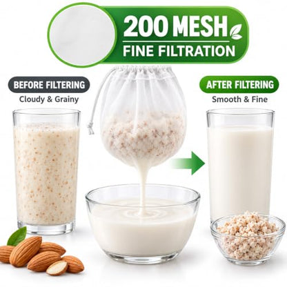 Reusable Fine Nylon Mesh Strainer Bags for Juicing Nut Milk and More - 6 Pack