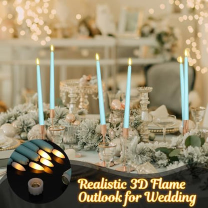 48 Pack Flameless LED Taper Candles - Teal, 11 Inch Battery Operated