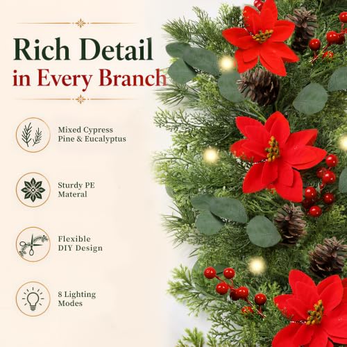 9 FT Christmas Garland with Lights - Artificial Pine Needle with Red Berries - Variation 1