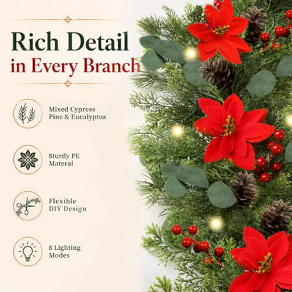 9 FT Christmas Garland with Lights - Artificial Pine Needle with Red Berries - Variation 1