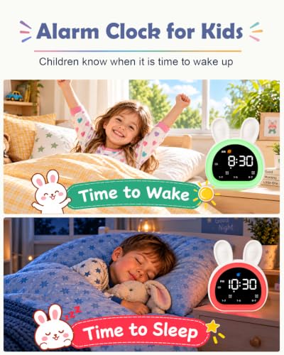 Kids Sleep Trainer Alarm Clock with Night Light and Sound Machine