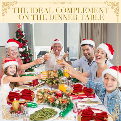 Christmas Snowflake Napkin Rings Set - Gold 12 Pcs Rhinestone Holiday Decor