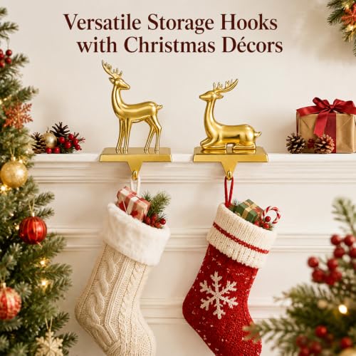 Gold 2-Pack Christmas Stocking Holders for Mantle - Festive Holiday Decor