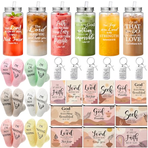 Christian Gift Set with Bible Verse Tumblers Socks Notepads Keychains - Bulk Religious Gifts
