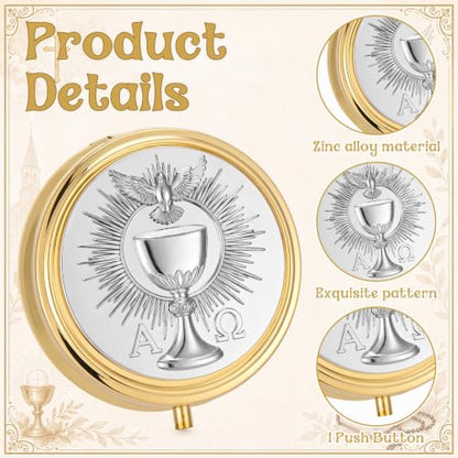 Catholic Communion Pyx Set with Leather Burse - Square, Gold Cross Design