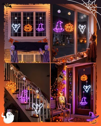 Halloween Window Lights Set - Pumpkin, Ghost & Hat with Timer & Suction