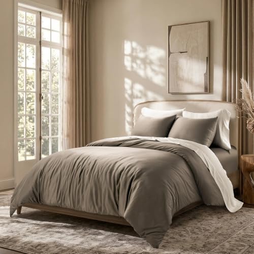 EverGrace Queen Size Rayon from Bamboo Duvet Cover Set - Mocha Brown