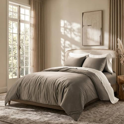 EverGrace Queen Size Rayon from Bamboo Duvet Cover Set - Mocha Brown