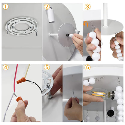 SUNOVO Beaded Chandelier Light Fixture, Boho Light Fixtures Ceiling White, Wood Bead Flush Mount Ceiling Light, 3-Lights Bead Ceiling Lights for Bedroom, Dining Room, Hallway, Nursery Lighting