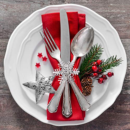 Silver Christmas Napkin Ring Set with Trees Elk Snowflake - 12 Pieces