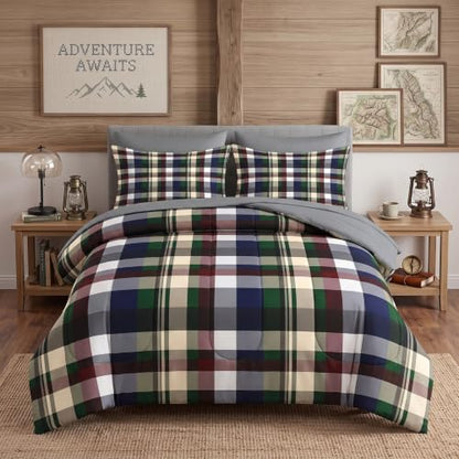 Twin Size Tartan Plaid Comforter Set with Sheets - WeCozy 7-Piece Bedding