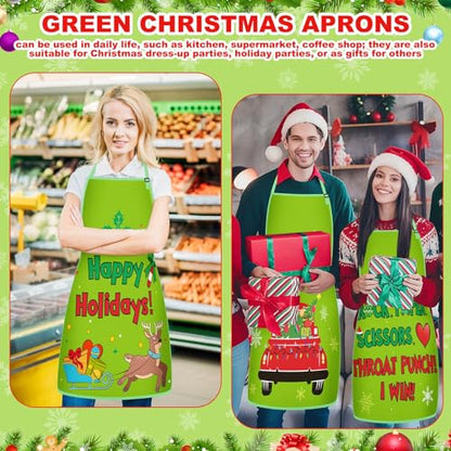 JenPen Christmas Aprons Bulk Set with Adjustable Neck Straps - Green, 9 Pack for Holiday Cooking & Parties