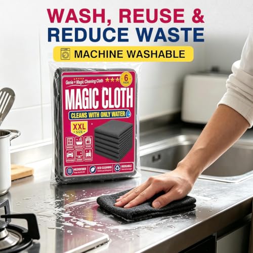 6-Pack Microfiber Magic Cleaning Cloths - Reusable Streak-Free Dust Wipes