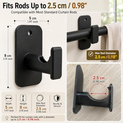 No Drill Self-Adhesive Curtain Rod Brackets - Pack of 8, Black