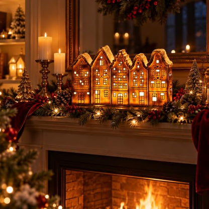 Lighted Gingerbread Christmas Village Decor - 14.5 Inch Holiday Scene with LED Lighting
