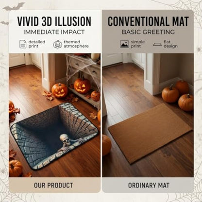 3D Skeleton Vortex Halloween Rug 24x36in - Optical Illusion Floor Mat