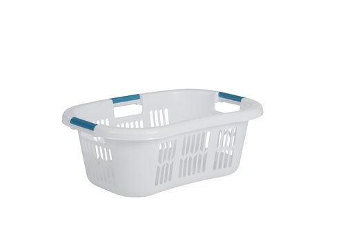 Rubbermaid Large Hip-Hugger Laundry Basket/Hamper, 1.5-Bushel, White, Stackable Storage Bin/Organizer for Bathroom/Bedroom/Dorm/Home