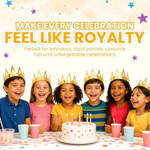 Gold Paper Crown Party Hats - 24 Pack Adjustable Royal Costumes for Kids & Adults