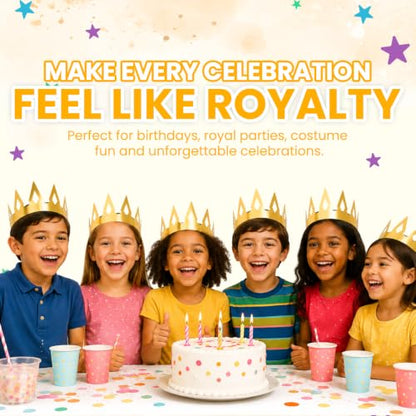 Gold Paper Crown Party Hats - 24 Pack Adjustable Royal Costumes for Kids & Adults