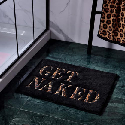 Get Naked Leopard Bath Mat 20x31 Inch - Non-Slip Bathroom Rug with Cheetah Print