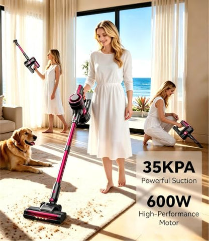 Cordless Stick Vacuum Cleaner 600W 35KPA 60-Minute Battery Fuchsia