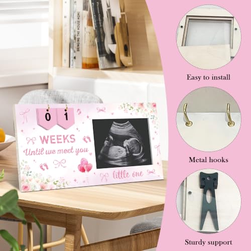 Pregnancy Ultrasound Picture Frame with Pink Bow & Countdown - Keepsake