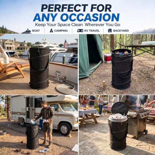 Boat Trash Can with Steel Support, Leak-Resistant Reusable Bag, Fits 10-13 Gal