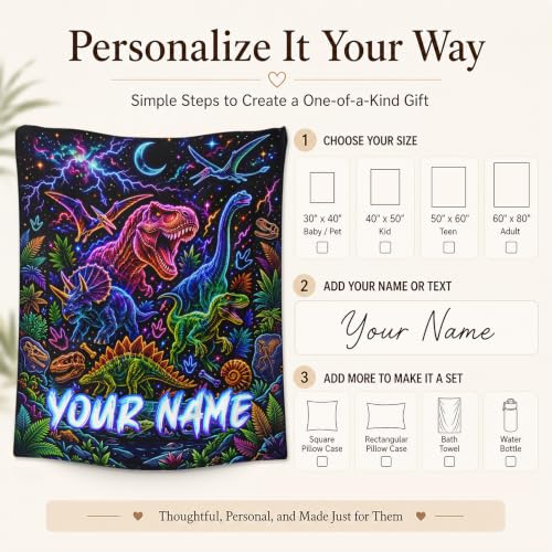 Personalized Dinosaur Blanket for Kids - Black Custom Boy Throw