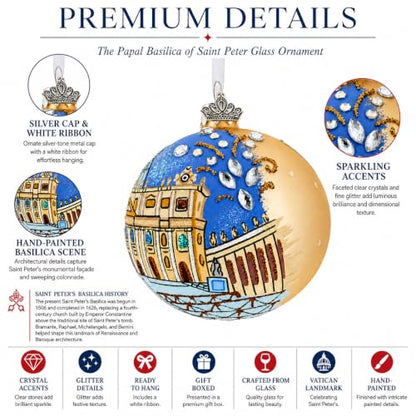 Vatican Glass Ball Ornament 3.25 Inches - Hand-Painted Religious Decor