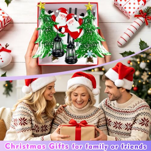 Solar Christmas Tree Stakes with Lantern - Santa & Tree Outdoor Yard Decor (2 Pack)