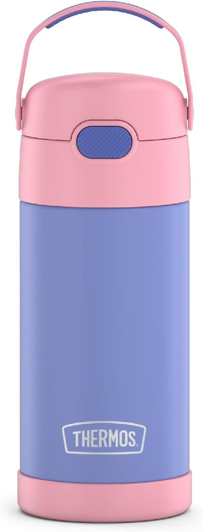 THERMOS FUNTAINER Water Bottle - 12 Ounce Kids Stainless Steel Insulated Bottle with Straw - Purple/Pink