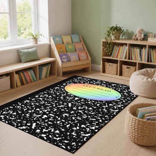 Black Speckled Composition Book Rug - 2x3 ft Washable Indoor Carpet