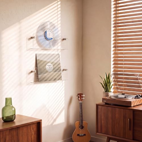 Wall Mount Acrylic Magazine and Vinyl Record Holder Rack - 15.7 Inch