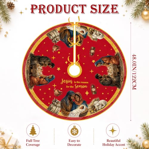 Christmas Tree Skirt 48 Inch - Jesus is the Reason Nativity Design