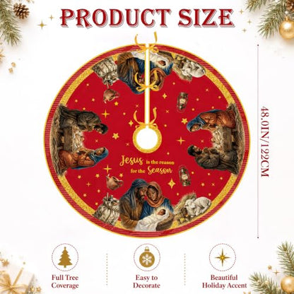 Christmas Tree Skirt 48 Inch - Jesus is the Reason Nativity Design