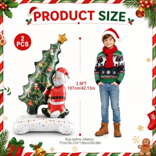 2PCS Santa with Christmas Tree Foil Balloons - Giant Holiday Party Decor