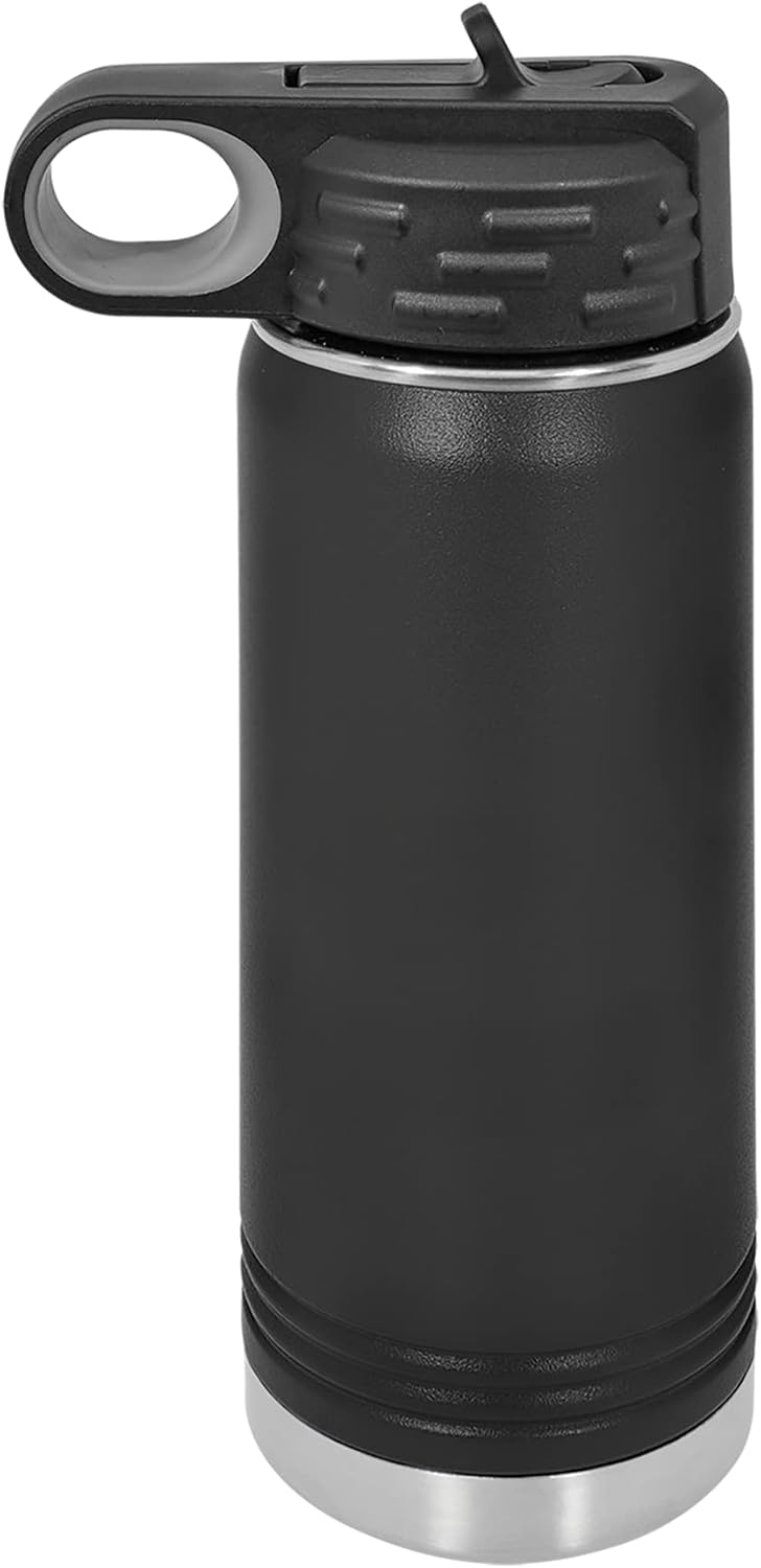 Polar Camel 20 oz Stainless Steel Water Bottle - Flip Top Lid & Straw - Sleek Black Design