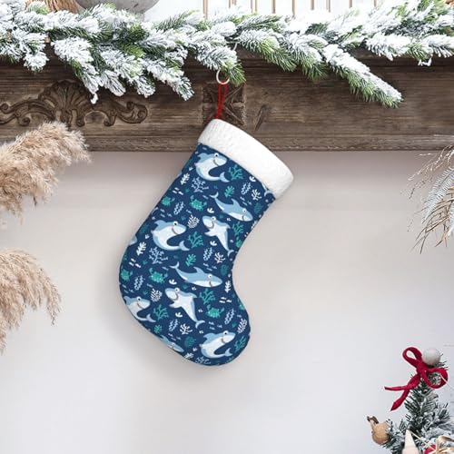 Personalized Christmas Stockings - Cute Shark Blue Kids Holiday Gift, 18 Inch