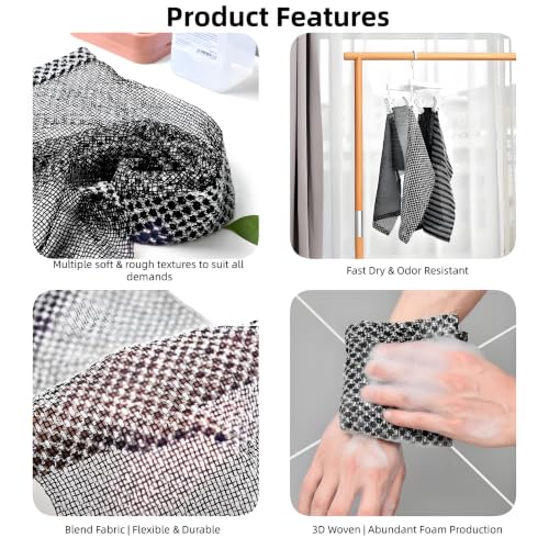Exfoliating Shower Towel Set - 3 Pack, Dual-Sided Mesh for Body Scrubbing