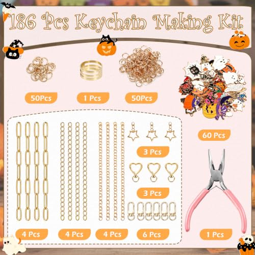 Halloween Keychain Making Kit DIY Craft Supplies with Charms & Tools