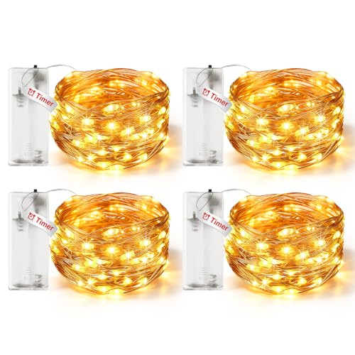 Fairy Lights Battery Operated with Timer - 10FT Warm White String Lights - Pack of 4