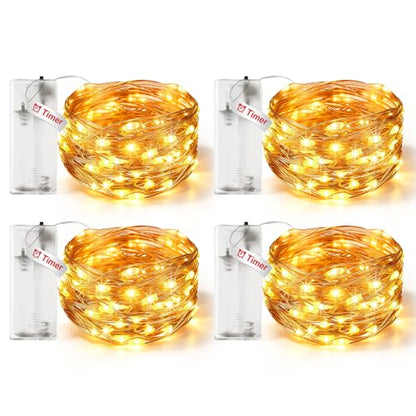 Fairy Lights Battery Operated with Timer - 10FT Warm White String Lights - Pack of 4