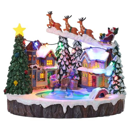 Lighted Christmas Village Set with Animated Skaters and Music, 9x6x7 in