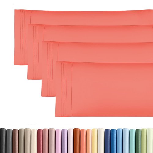 Body Pillowcases Set of 4-20x54 Long Body Pillow Case - Soft Body Pillow Cover for Sleeping & Side Sleepers - Comfy, Cozy Breathable & Fade Free - Machine Washable w/Envelope Enclosure - (Coral)