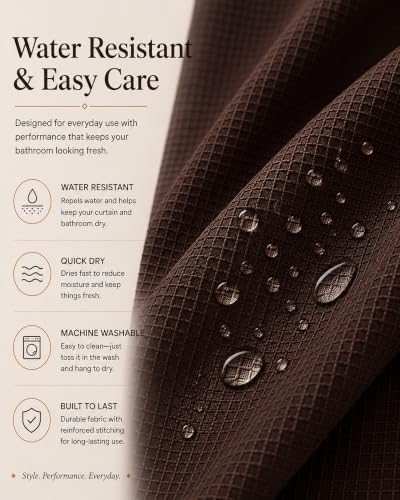 Brown Hotel Style Waffle Weave Shower Curtain - Textured Fabric, Water Resistant, 72x70 Inch, Machine Washable